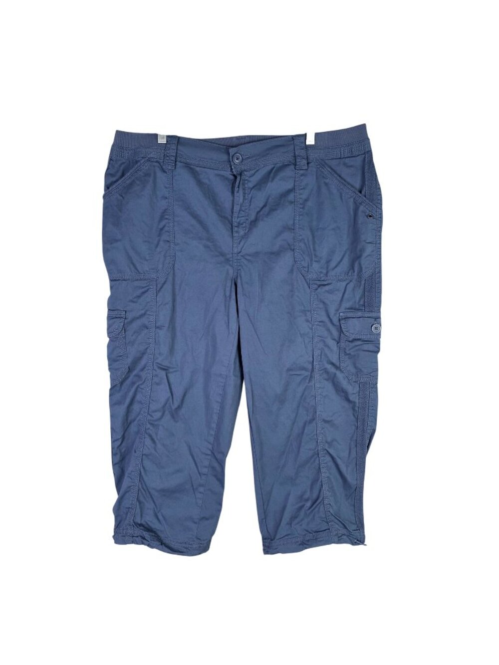 Womens Style & Co Blue Cargo Capri Pants Cotton Spandex Elastic Waist Size 16W
